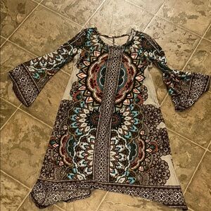 Wrangler Brown Green A-line Bell Sleeve Dress